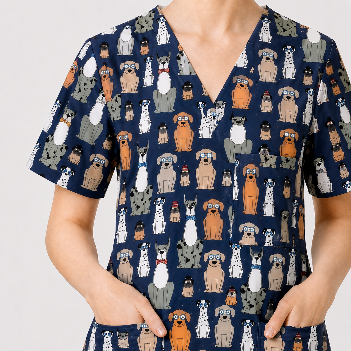 Funny Dogs Scrub Top, Cute Dog Scrub Top for Women, Cute Animal Scrubs Gift for Nurse, CNA, RN, Doctor