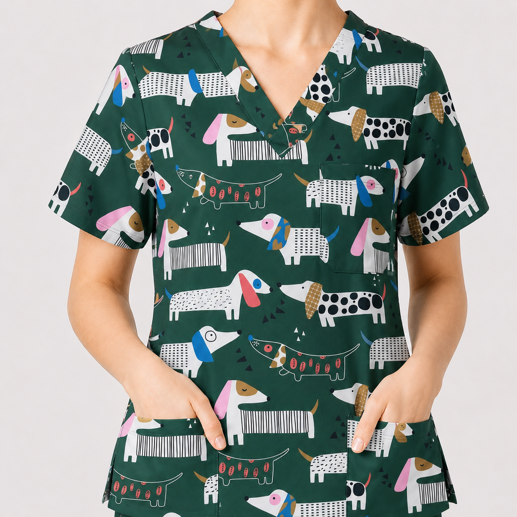 Dachshund Scrub Top for Women, Cute Wiener Dog Nursing Uniform, Funny Doxie Nurse Scrub Shirt, Gift for Healthcare Professionals RN LPN CNA Vet Tech