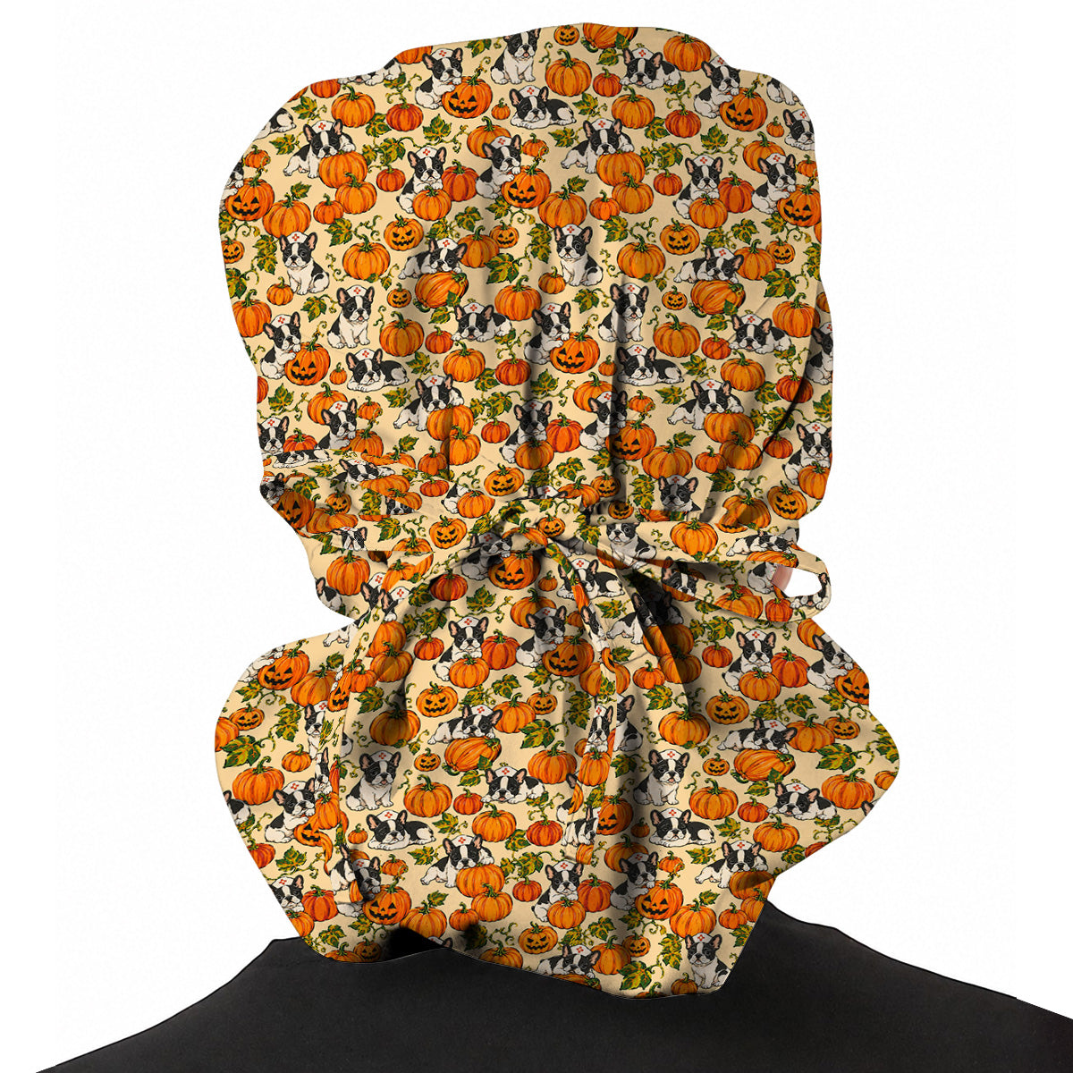 French Bulldog Halloween Nurse Scrub Cap, Pumpkin Frenchie Pattern Scrubs, Cute Fall Dog Scrub Shirt for Nurses