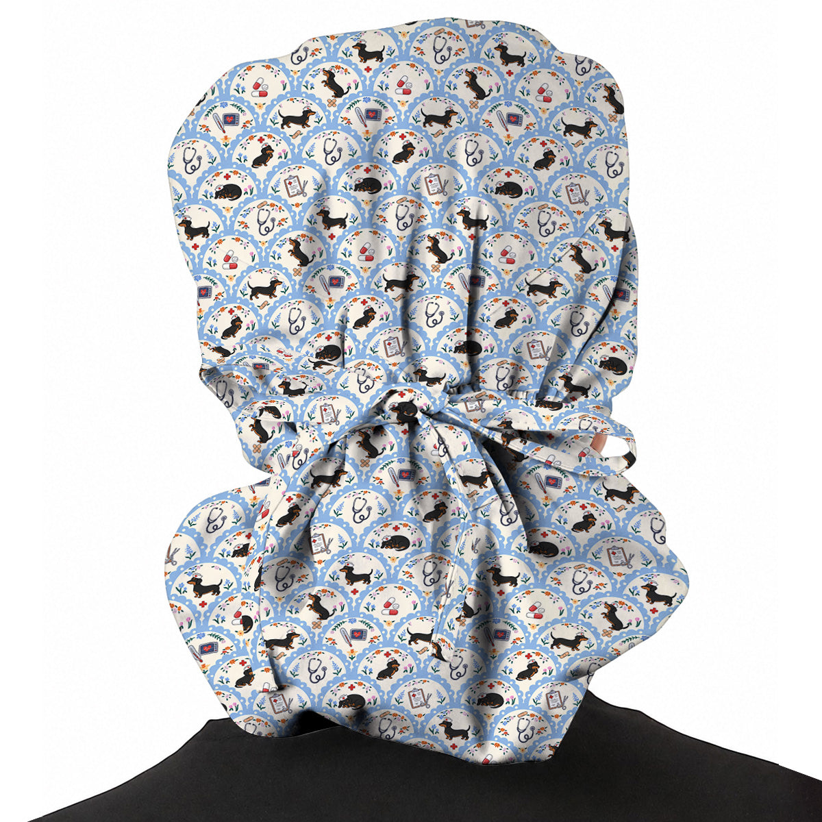 Dachshund Nurse Scrub Cap, Wiener Dog Medical Pattern Scrubs for Nurses, Cute Healthcare Uniform for Dog Lovers