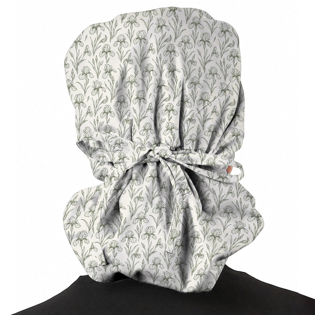 Iris Floral Scrub Caps, Botanical Iris Print Scrubs, Vintage Flower Nurse Cap