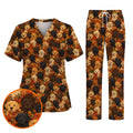 Autumn Labrador Scrub Top, Fall Labrador Retriever Nursing Uniform for Dog Lovers, Cozy Nurse Scrubs with Labrador Pattern