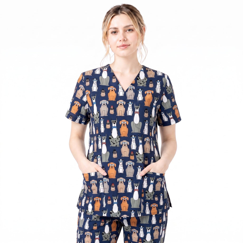 Funny Dogs Scrub Top, Cute Dog Scrub Top for Women, Cute Animal Scrubs Gift for Nurse, CNA, RN, Doctor