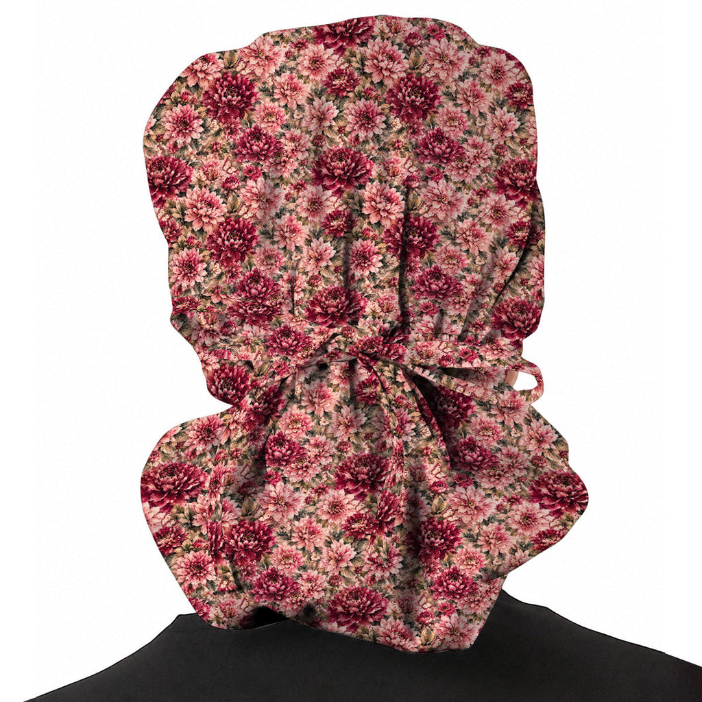 Dahlia Floral Scrub Caps, Vintage Dahlia Flower Print Scrubs, Botanical Nurse Cap