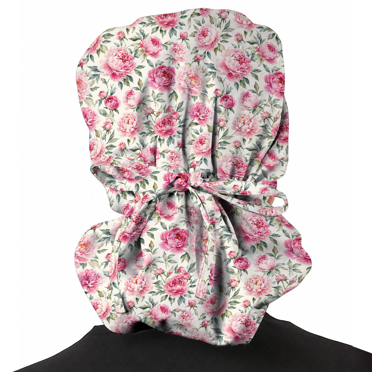 Pink Peony Garden Scrub Cap, Watercolor Peony Floral Print Scrubs, Romantic Botanical Nurse Caps