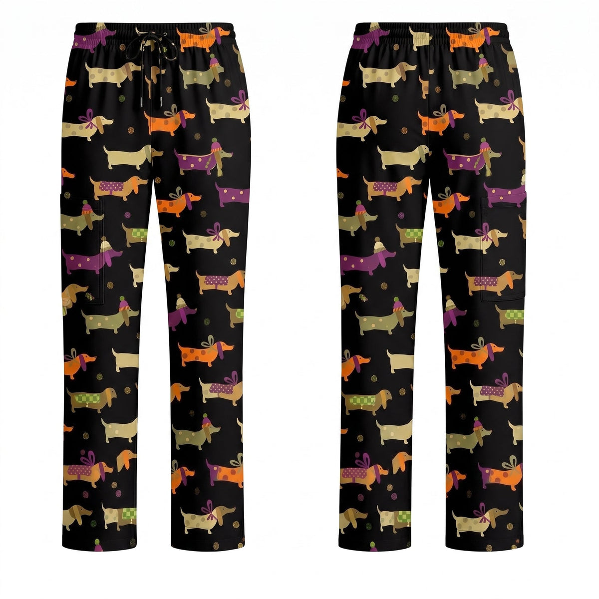 Funny Dachshund Pattern Scrub Top, Wiener Dog Nursing Scrub for Women, Breathable Veterinary Medical Uniform