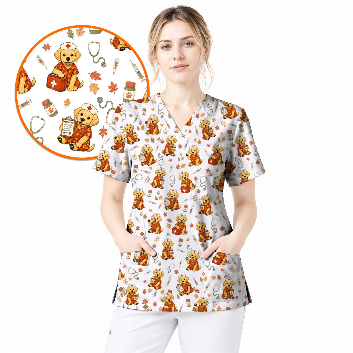 Labrador Retriever Scrub Top, Fall Dog Nursing Uniform for Veterinary Professionals, Cozy Autumn Nurse Scrubs for Dog Lovers