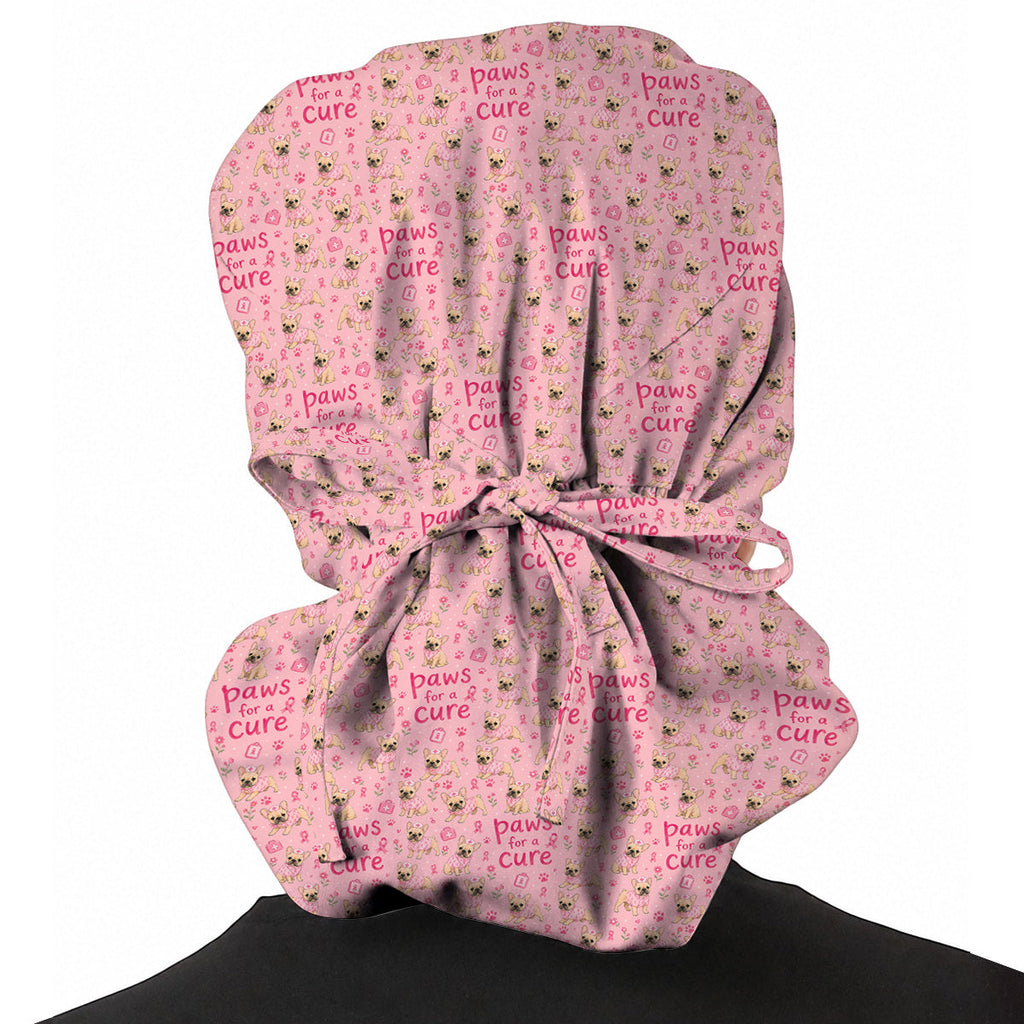 Breast Cancer French Bulldog Scrub Cap, Paws for a Cure Nursing Uniform, Pink Nurse Scrubs for Dog Lovers
