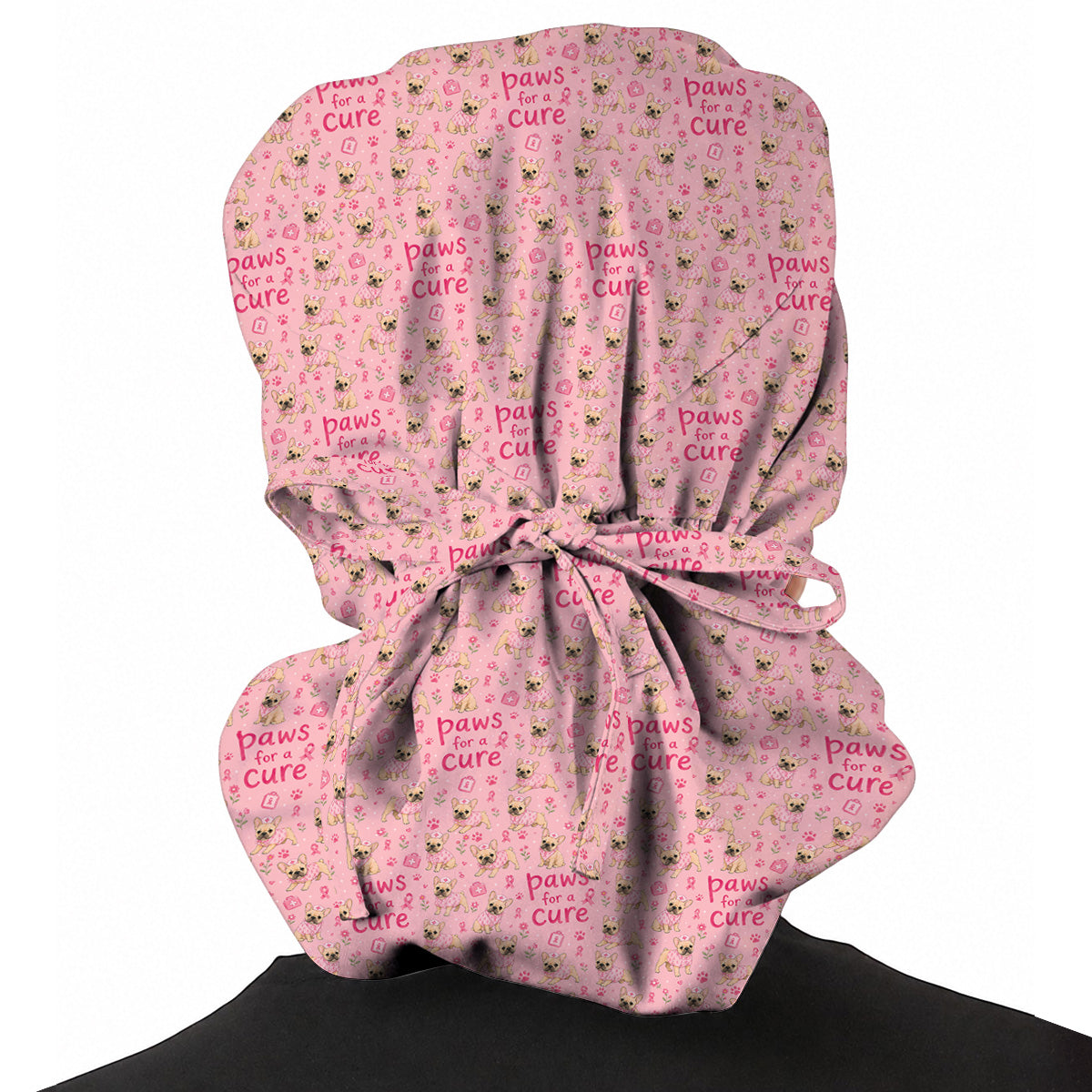 Breast Cancer French Bulldog Scrub Cap, Paws for a Cure Nursing Uniform, Pink Nurse Scrubs for Dog Lovers