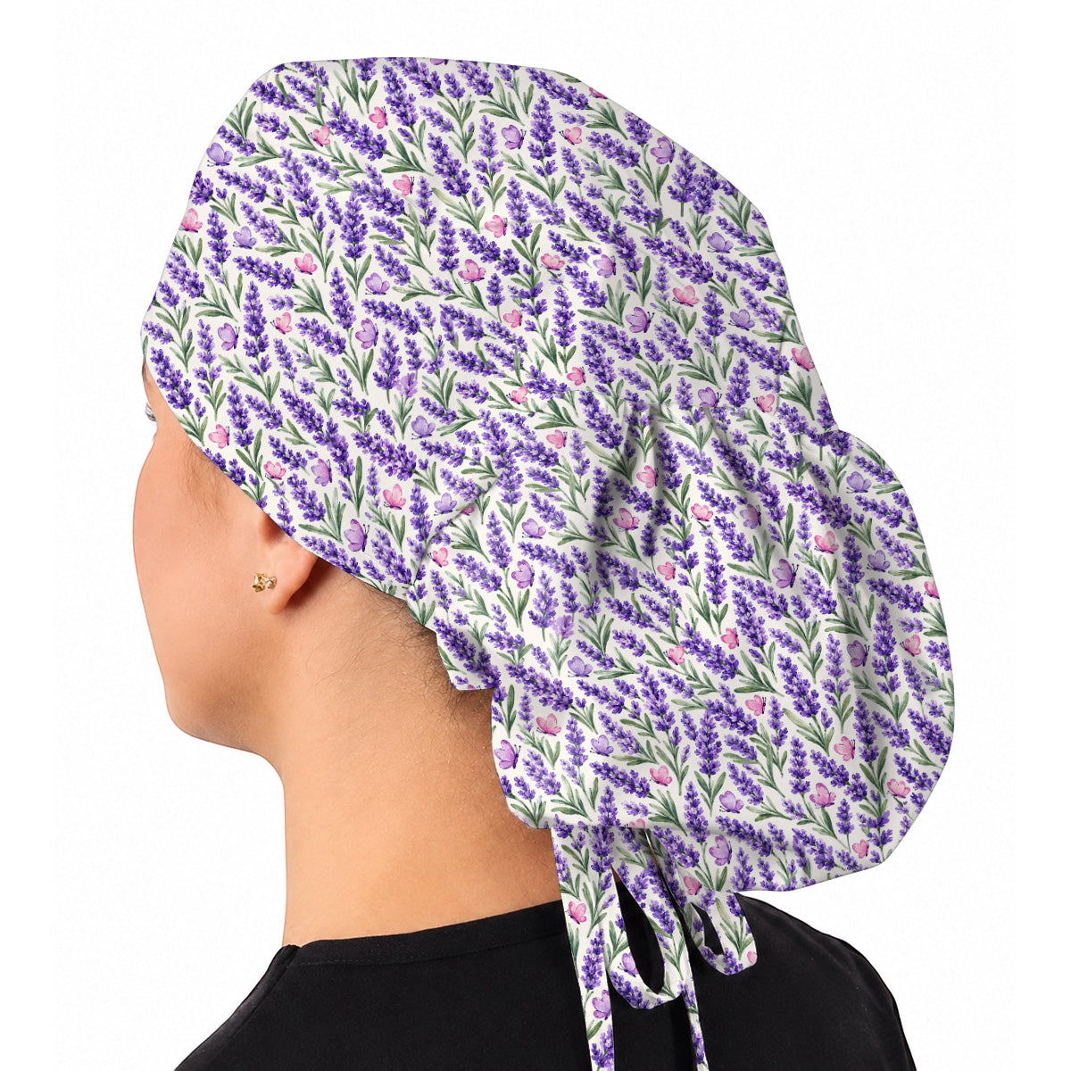 Charming Lavender Scrub Caps, Purple Lavender Butterfly Nurse Scrubs Cap, Botanical Floral Gift For Nurses