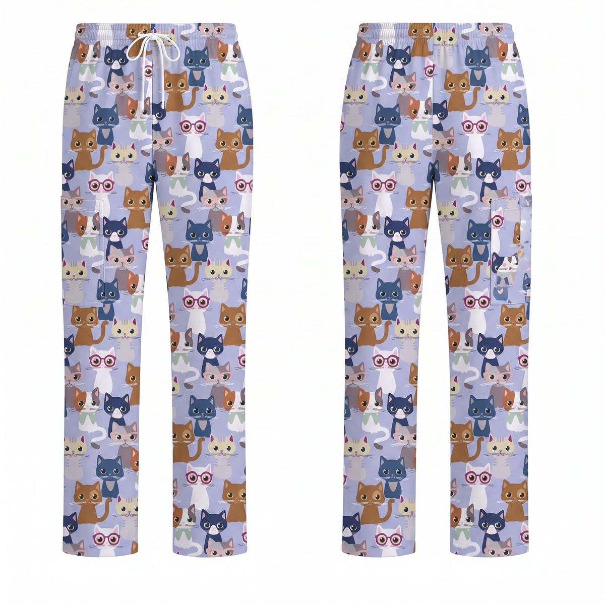 Curious Cat Scrub Top, Cute Cats Scrub Top for Women, Breathable Fabrics Nursing Uniform