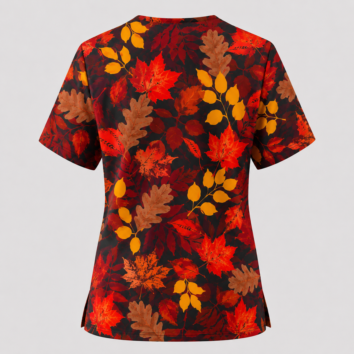 Autumn Leaves Scrub Top for Women, Fall Floral Nursing Uniform, Breathable Autumn Medical Scrub Shirt
