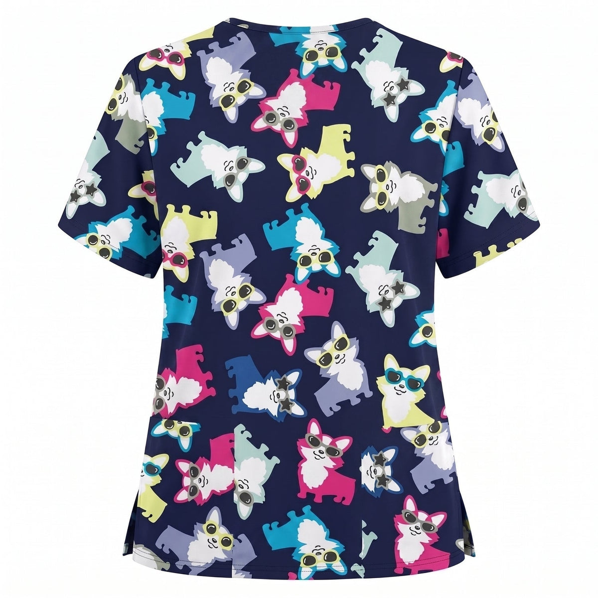 Funny Dog Print Scrub Top, Cute Puppy Pattern Nursing Uniform, Breathable Medical Scrubs for Women (Copy)