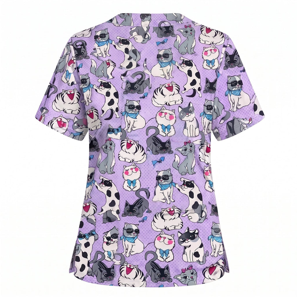 Funny Cat Scrub Top, Cute Cats Scrub Top for Women, Cute Animal Scrubs Gift for Nurse, CNA, RN, Doctor