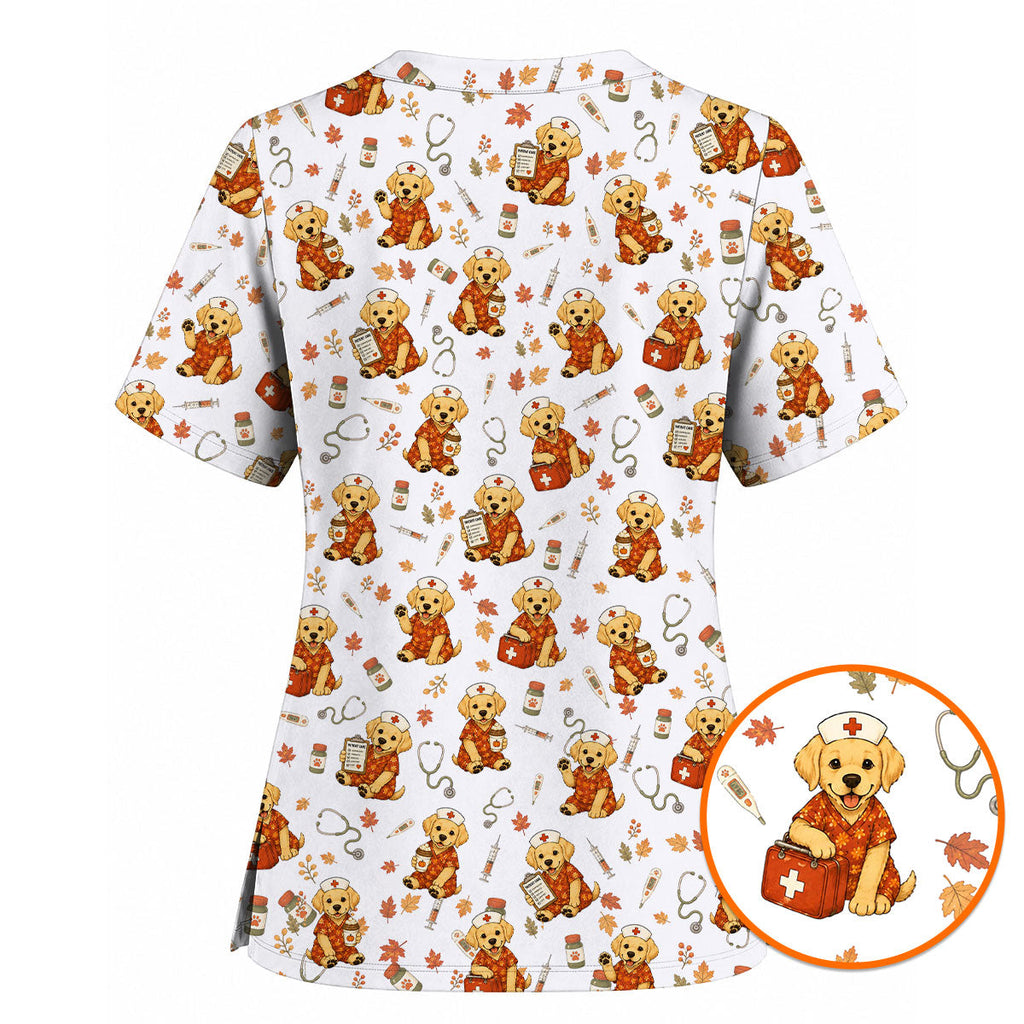 Labrador Retriever Scrub Top, Fall Dog Nursing Uniform for Veterinary Professionals, Cozy Autumn Nurse Scrubs for Dog Lovers