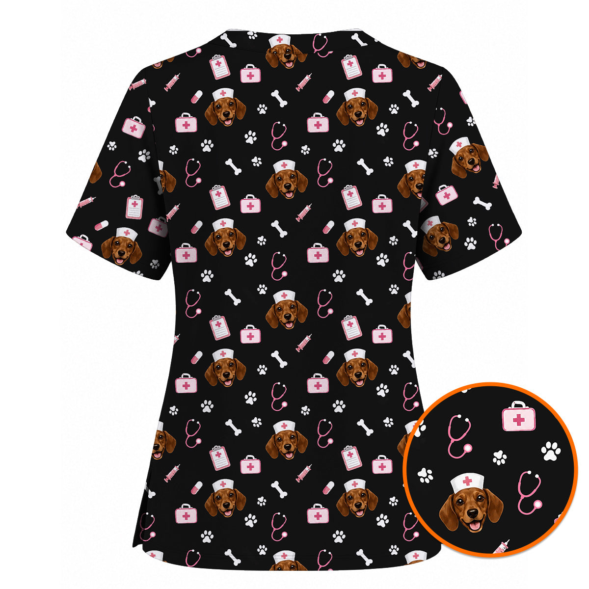 Dachshund Nurse Scrub Top, Cute Wiener Dog Medical Uniform for Veterinary Professionals, Black Dog Lover Scrubs for Nurses