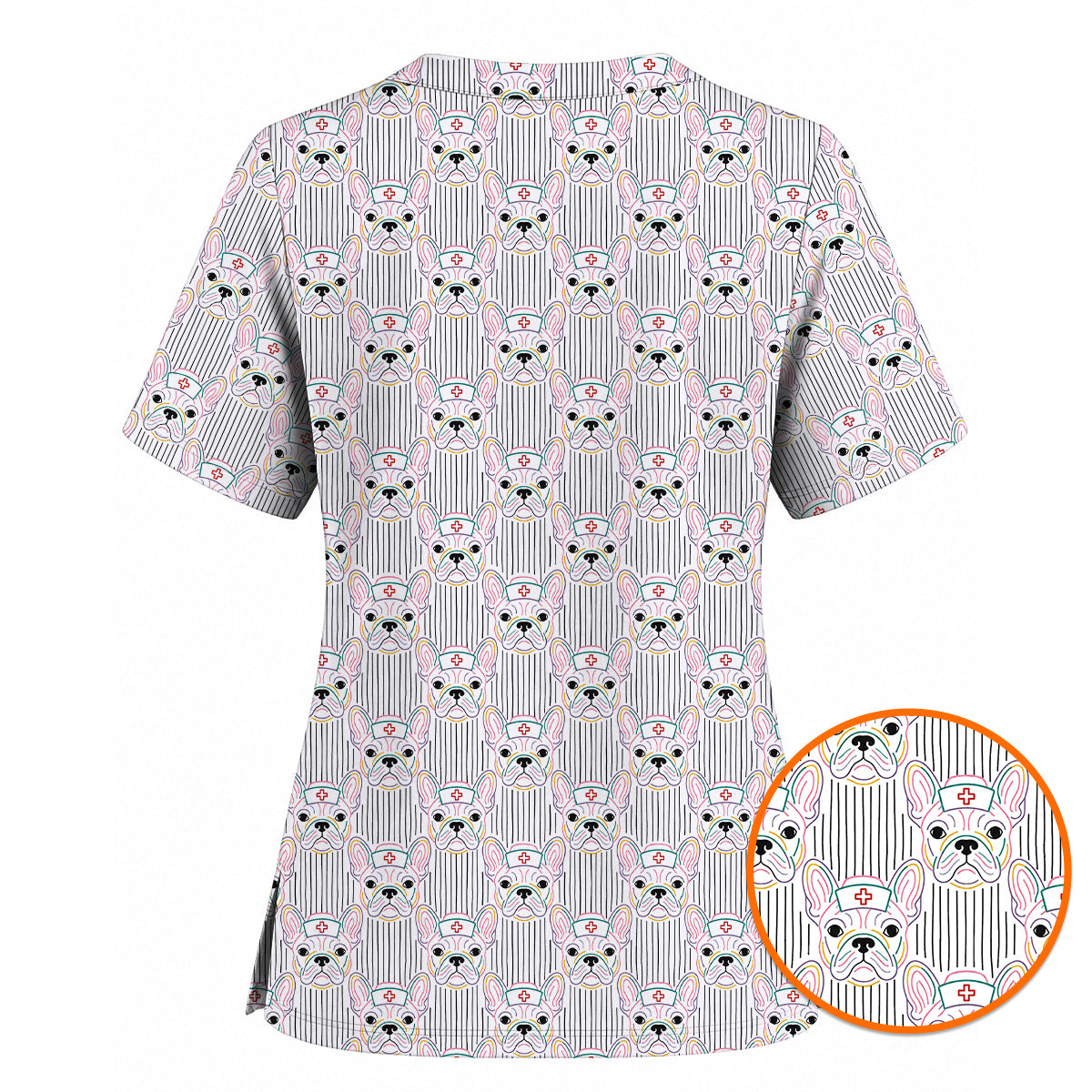 French Bulldog Nurse Scrub Top, Cute Frenchie Medical Pattern Scrubs, Dog Lover Gift for Nurses & Healthcare Workers