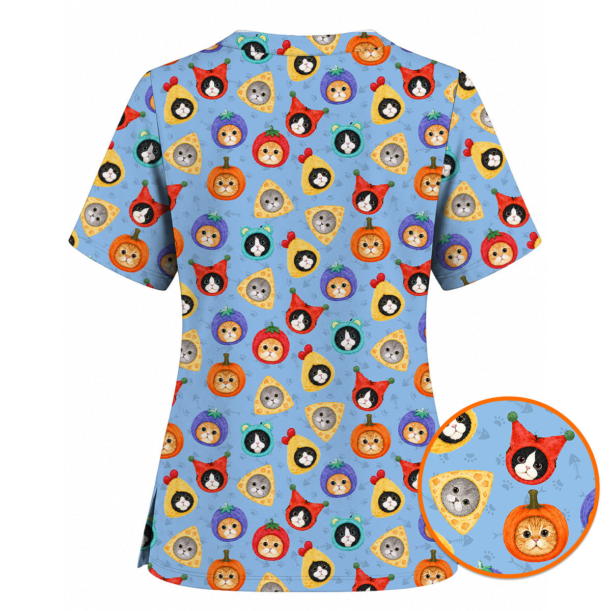 Funny Cat Pattern Scrub Top, Cute Kitty Nursing Uniform for Cat Lovers, Comfortable Medical Scrubs for Nurses