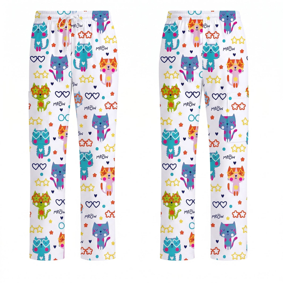 Cat Meow Pattern Scrub Top, Funny Cats Scrub Top for Women, Breathable Fabrics Nursing Uniform
