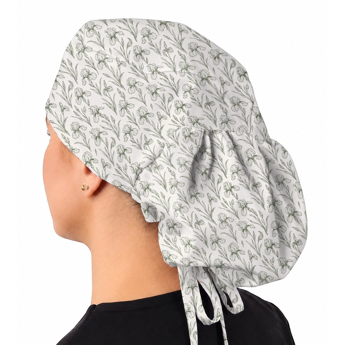 Iris Floral Scrub Caps, Botanical Iris Print Scrubs, Vintage Flower Nurse Cap