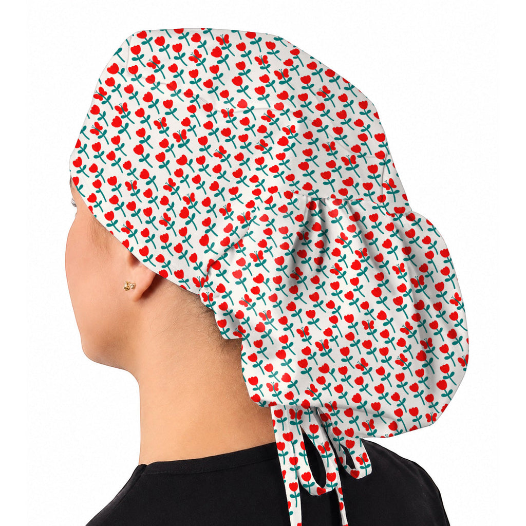 Playful Tulip Scrub Caps, Colorful Tulip Butterfly Nurse Scrubs Cap, Spring Floral Gift For Nurses