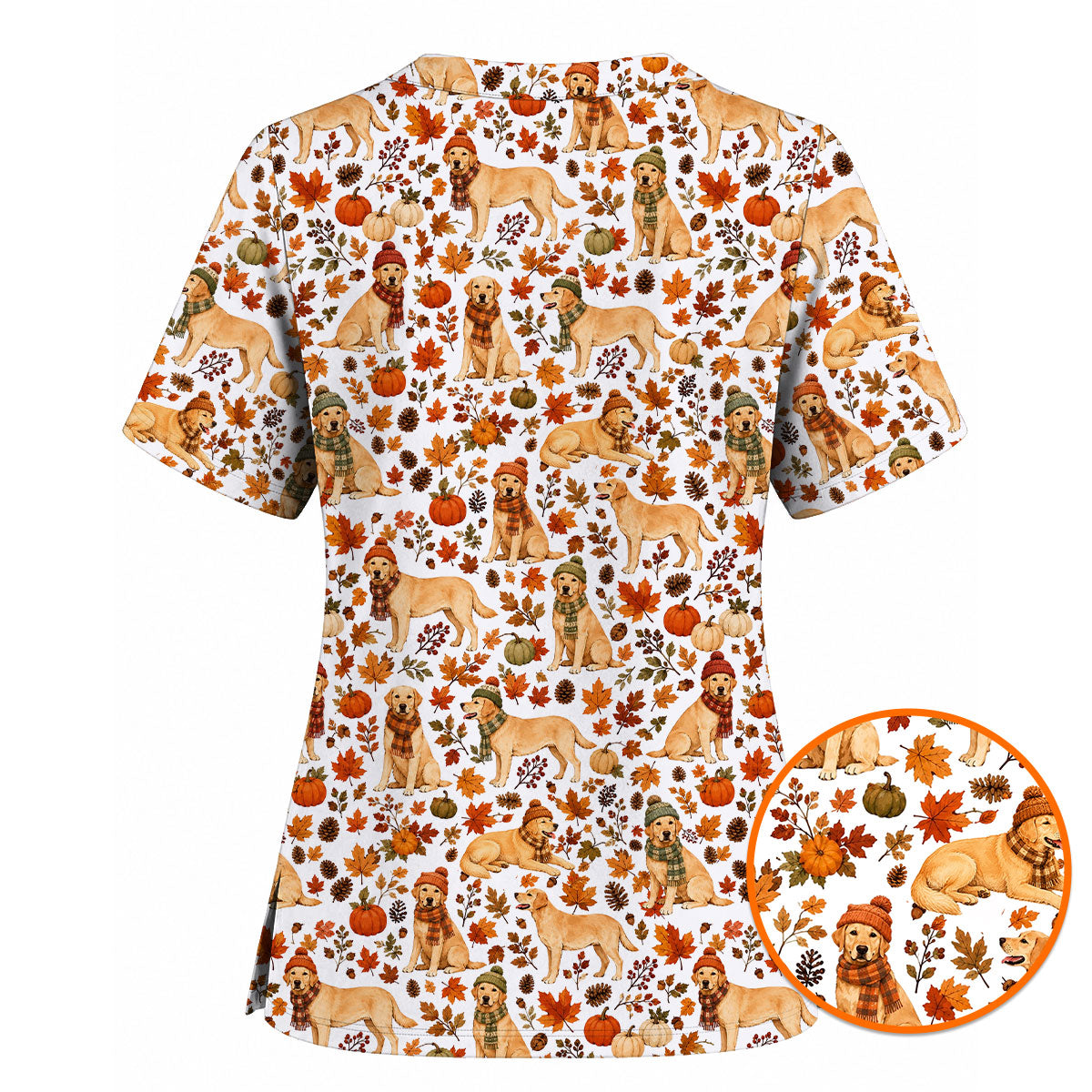 Labrador Retriever Nurse Scrub Top, Funny Autumn Lab Dog Medical Scrubs for Veterinary & Healthcare Staff, Breathable Fabrics Nursing Uniform