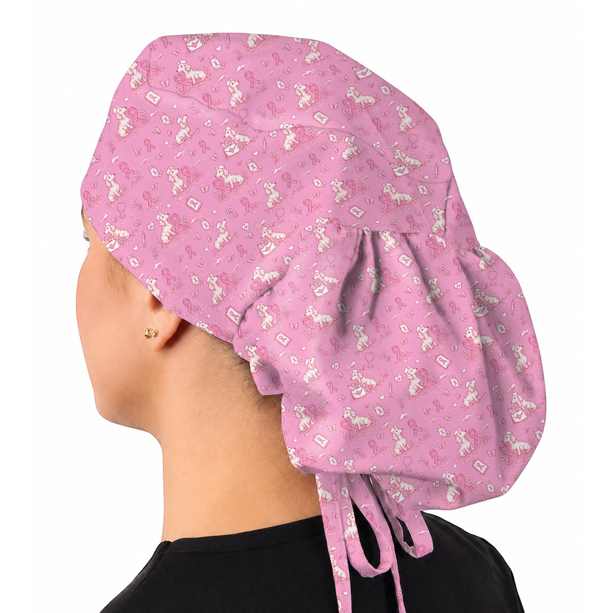 Breast Cancer Awareness Dachshund Scrub Cap, Pink Ribbon Wiener Dog Nursing Uniform, Nurse Scrubs for Dog Lovers