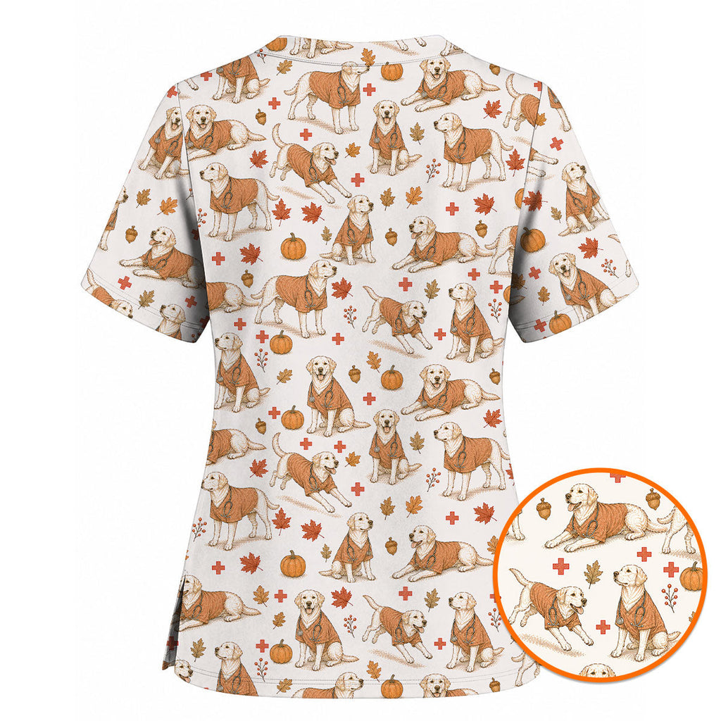Fall Dachshund Scrub Top, Autumn Wiener Dog Nurse Uniform for Veterinary Professionals, Breathable Fabrics Nursing Scrubs for Dog Lovers (Copy)