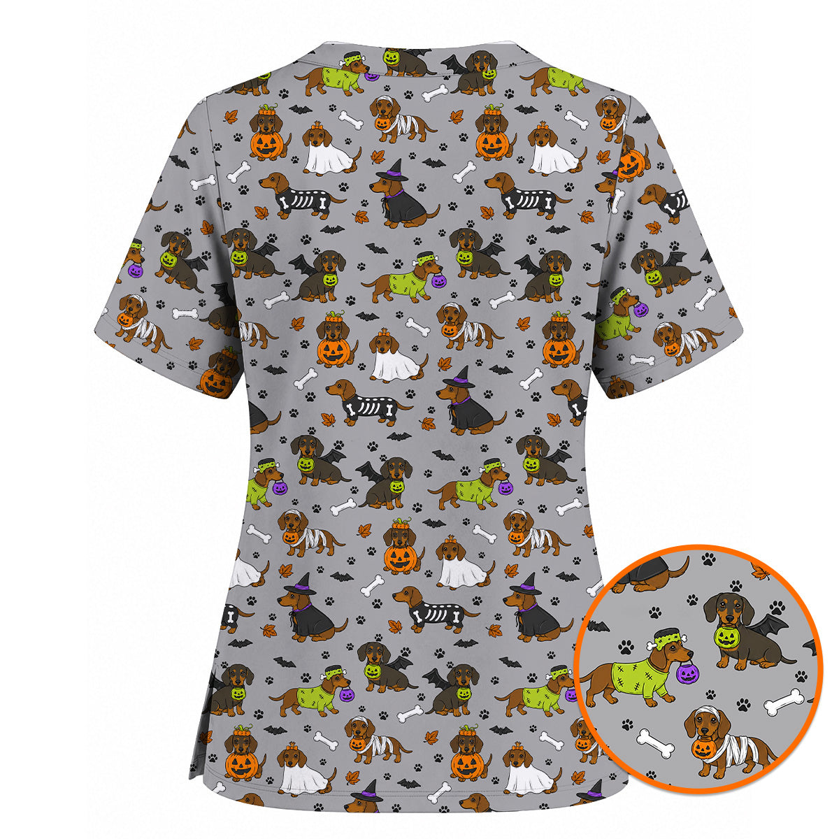 Halloween Dachshund Scrub Top, Cute Dachshund Nurse Scrubs for Dog Lovers, Funny Wiener Dog Medical Uniform