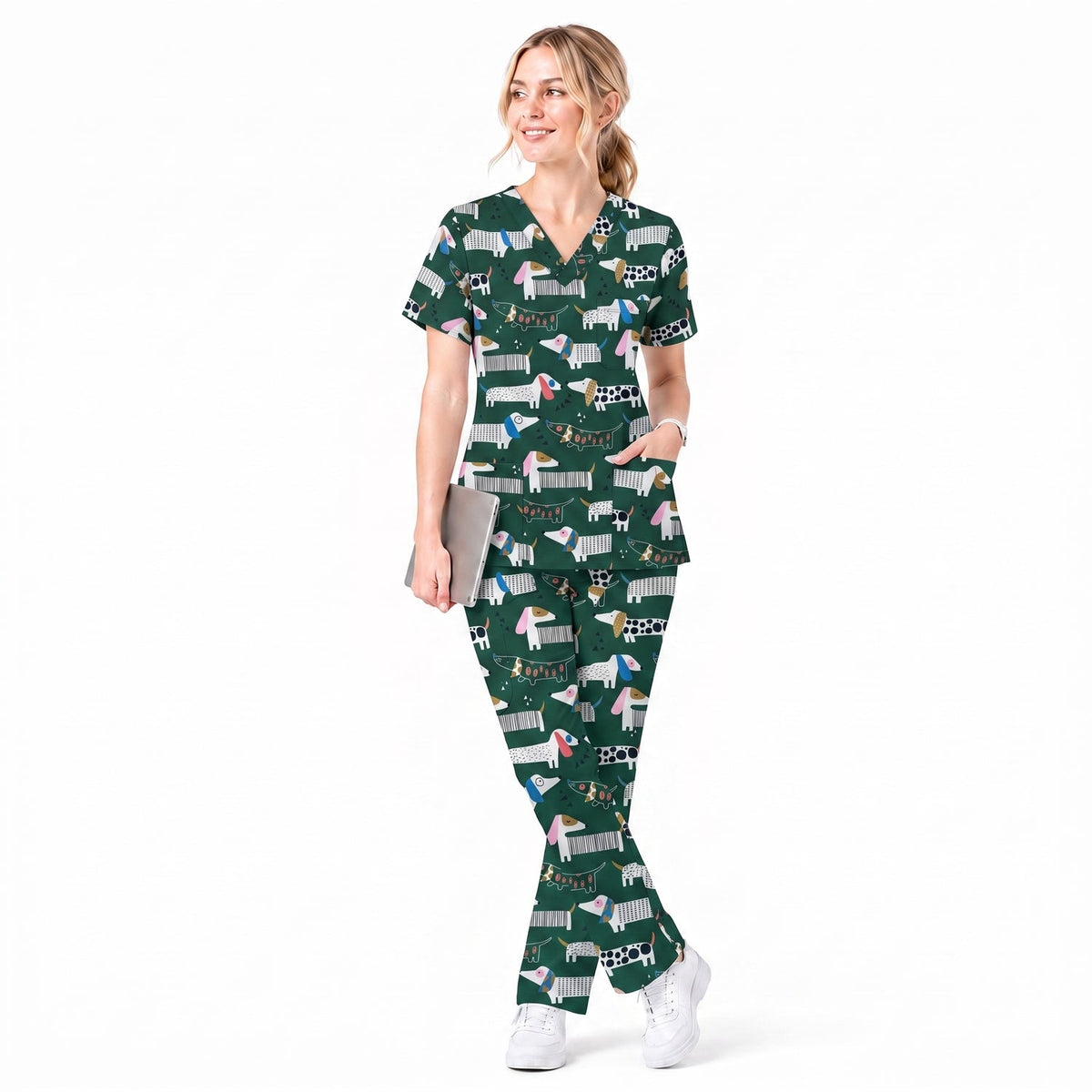 Dachshund Scrub Top for Women, Cute Wiener Dog Nursing Uniform, Funny Doxie Nurse Scrub Shirt, Gift for Healthcare Professionals RN LPN CNA Vet Tech
