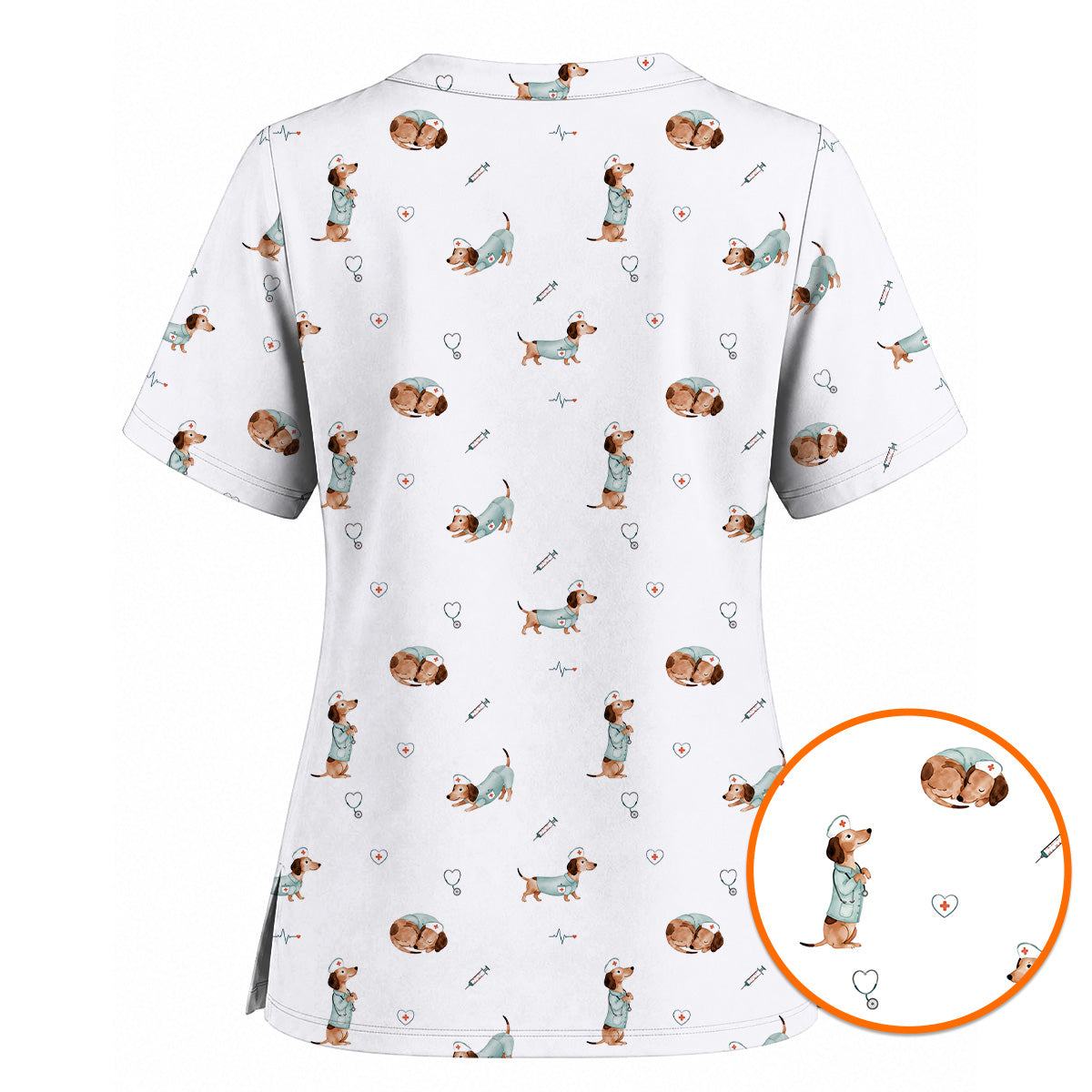 Dachshund Nurse Scrub Top, Cute Wiener Dog Nursing Uniform for Dog Lovers, Comfortable Nurse Scrubs for Healthcare Workers