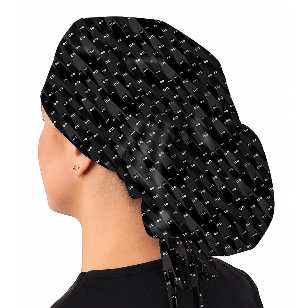 Black Cat Scrub Caps, Spooky Cat Print Scrubs, Cute Halloween Nurse Cap