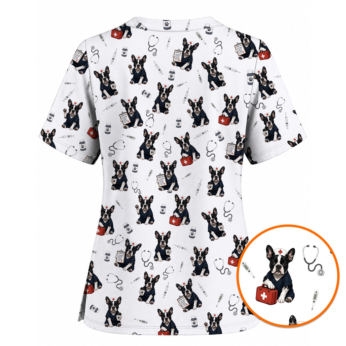 Frenchton Veterinary Scrub Top, Frenchton Vet Nurse Uniform for Animal Lovers, Comfortable Veterinary Scrubs for Veterinary Professionals