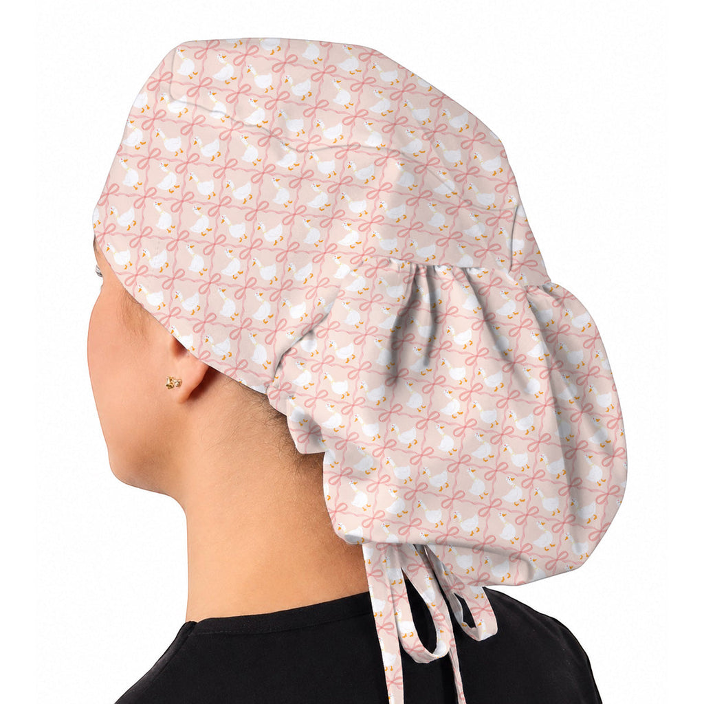 Pink Goose Nurse Scrub Caps, Cute Bow Goose Medical Scrubs Cap, Funny Nurse Gift For Women