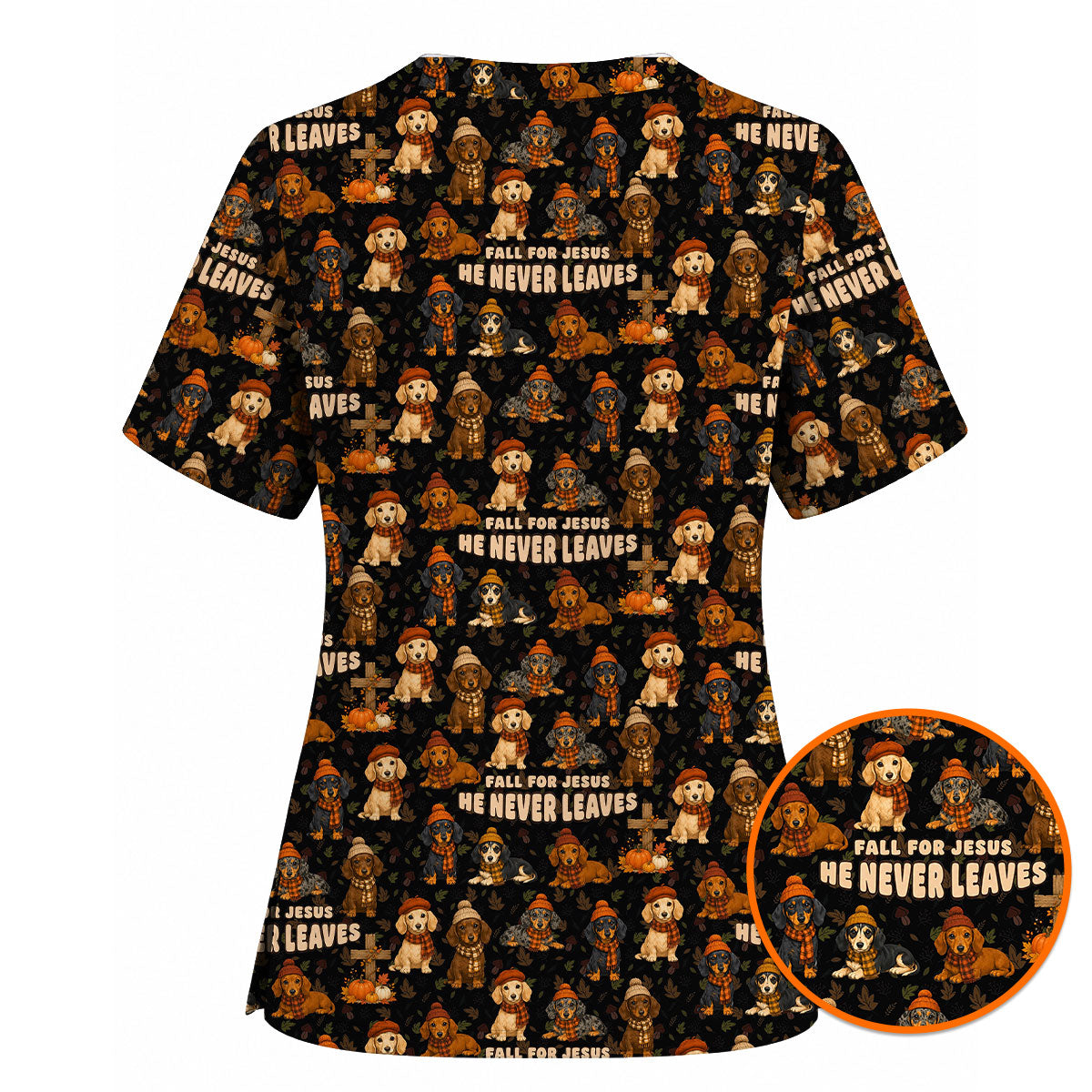 Autumn Dachshund Scrub Top, Wiener Dog Fall Nursing Uniform for Dog Lovers, Comfortable Scrubs for Nurses