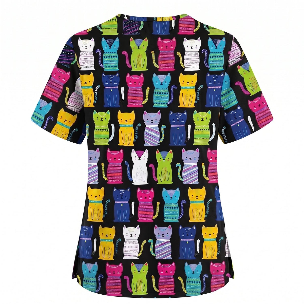 Funny Cat Scrub Top for Women, Cute Rainbow Cats Nursing Uniform, Gift for RN LPN CNA Veterinary Healthcare Professionals