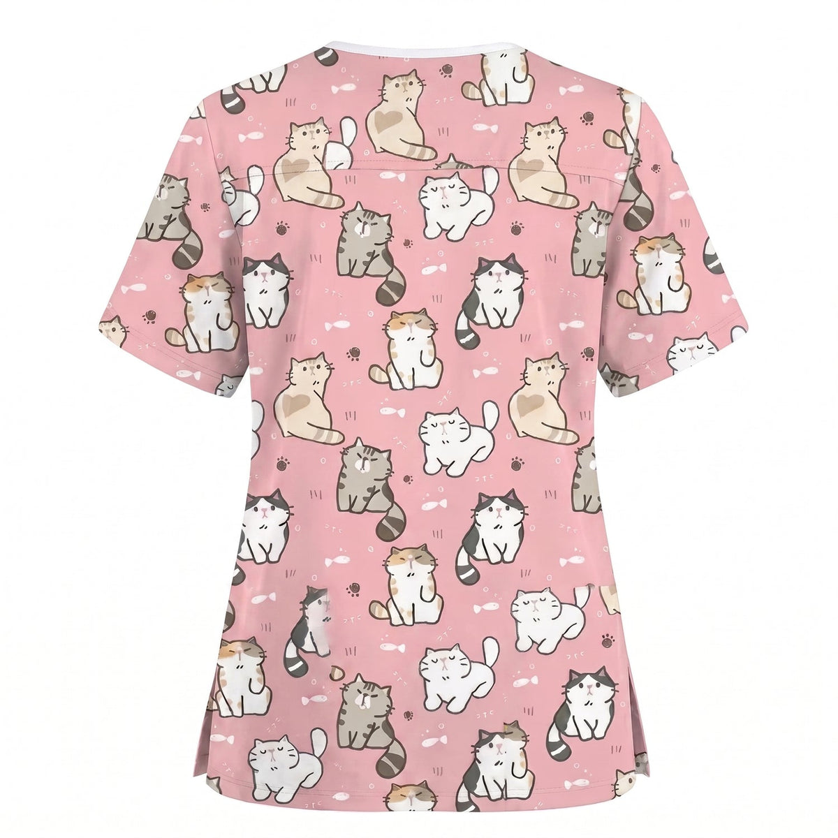 Funny Cat Scrub Set, Cute Cat Pattern Scrub For Nursing, Breathable Med Uniform