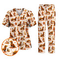 Autumn Dachshund Scrub Top, Fall Wiener Dog Nursing Uniform for Healthcare Workers, Cute Dachshund Nurse Scrubs for Dog Lovers