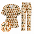 Autumn Dachshund Scrub Top, Cute Fall Wiener Dog Nursing Scrubs for Dog Lovers, Breathable Fabrics Nursing Uniform
