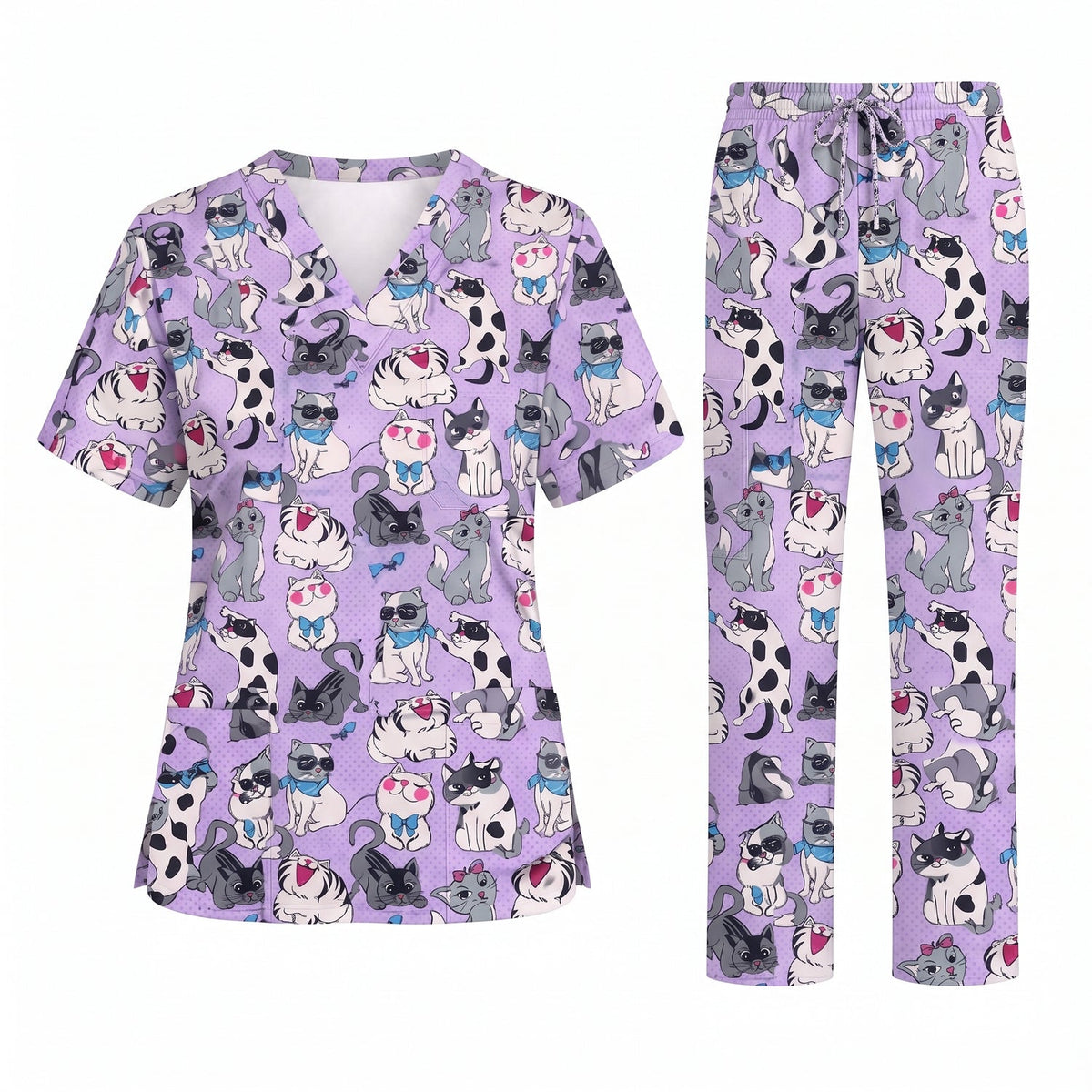 Funny Cat Scrub Top, Cute Cats Scrub Top for Women, Cute Animal Scrubs Gift for Nurse, CNA, RN, Doctor