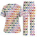 Colorful French Bulldog Nurse Scrub Top, Cute Frenchie Medical Pattern Scrubs for Nurses, Dog Lover Healthcare Gift