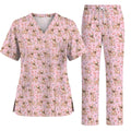 Floral French Bulldog Nurse Scrub Top, Cute Frenchie Flower Pattern Scrubs for Nurses, Dog Lover Healthcare Gift