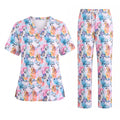 Cute Dog Pattern Scrub Top for Women, Colorful Cartoon Dogs Nursing Uniform, Funny Puppy Print Medical Scrub Shirt, Breathable Veterinary & Nurse Scrubs Gift
