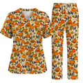 French Bulldog Halloween Nurse Scrub Top, Pumpkin Frenchie Pattern Scrubs, Cute Fall Dog Scrub Shirt for Nurses
