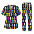 Funny Cat Scrub Top for Women, Cute Rainbow Cats Nursing Uniform, Gift for RN LPN CNA Veterinary Healthcare Professionals