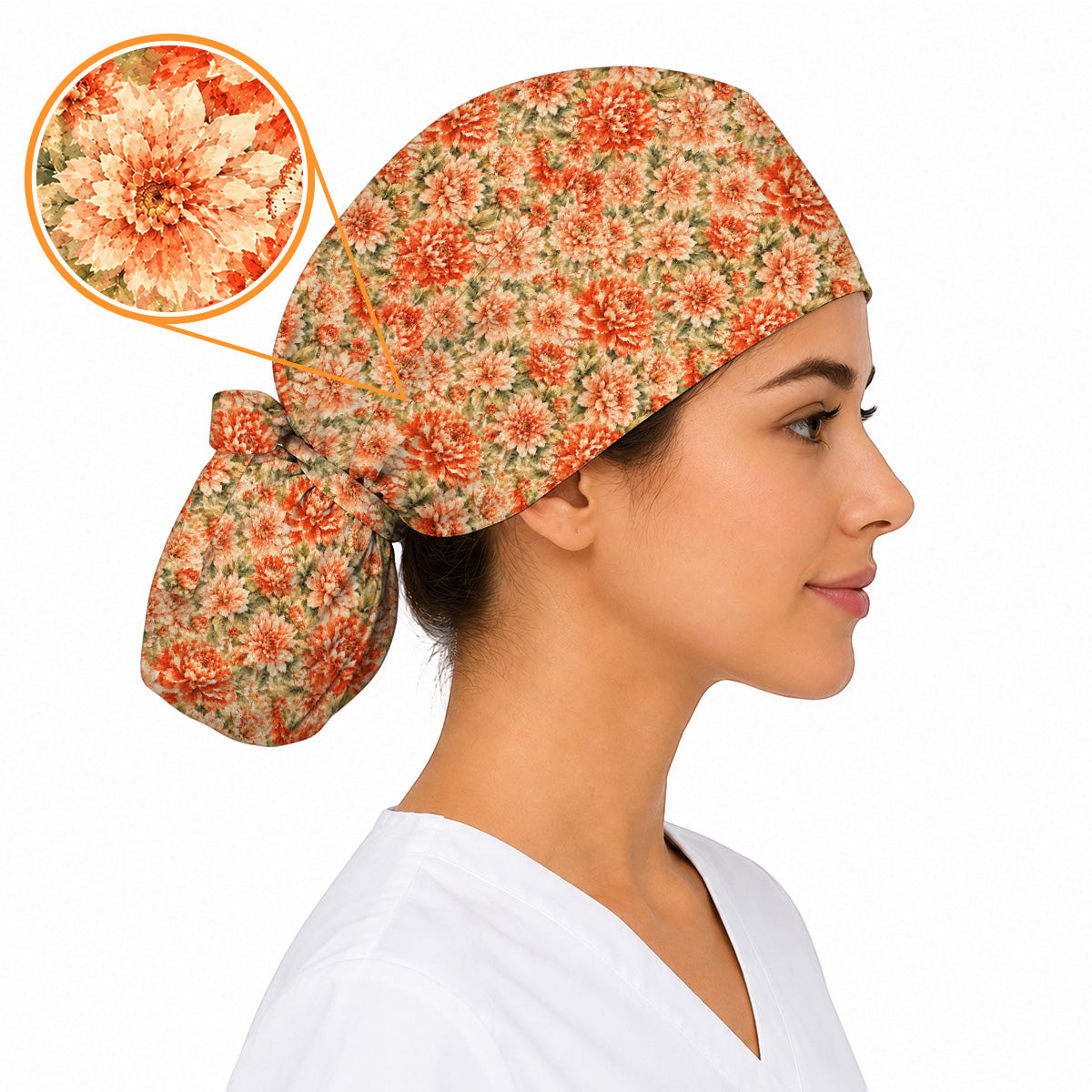 Dahlia Floral Scrub Caps, Vintage Dahlia Flower Print Scrubs, Botanical Nurse Cap