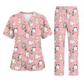 Funny Cat Scrub Set, Cute Cat Pattern Scrub For Nursing, Breathable Med Uniform
