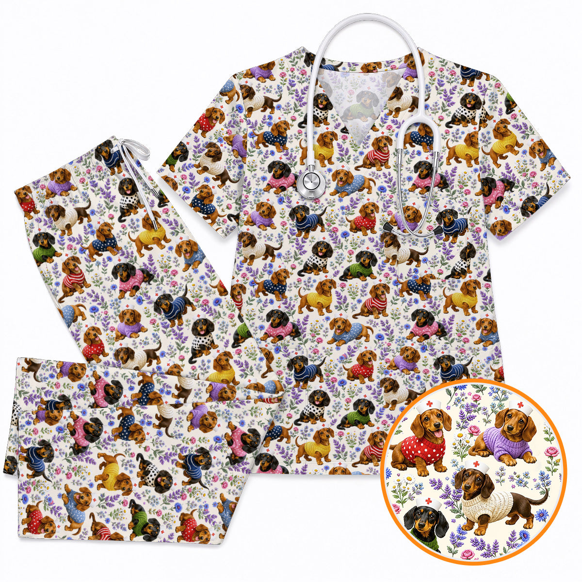 Cosmos Floral Scrub Top, Vintage Cosmos Flower Print Scrubs, Botanical Nurse Uniform (Copy)