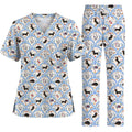 Dachshund Nurse Scrub Top, Wiener Dog Medical Pattern Scrubs for Nurses, Cute Healthcare Uniform for Dog Lovers