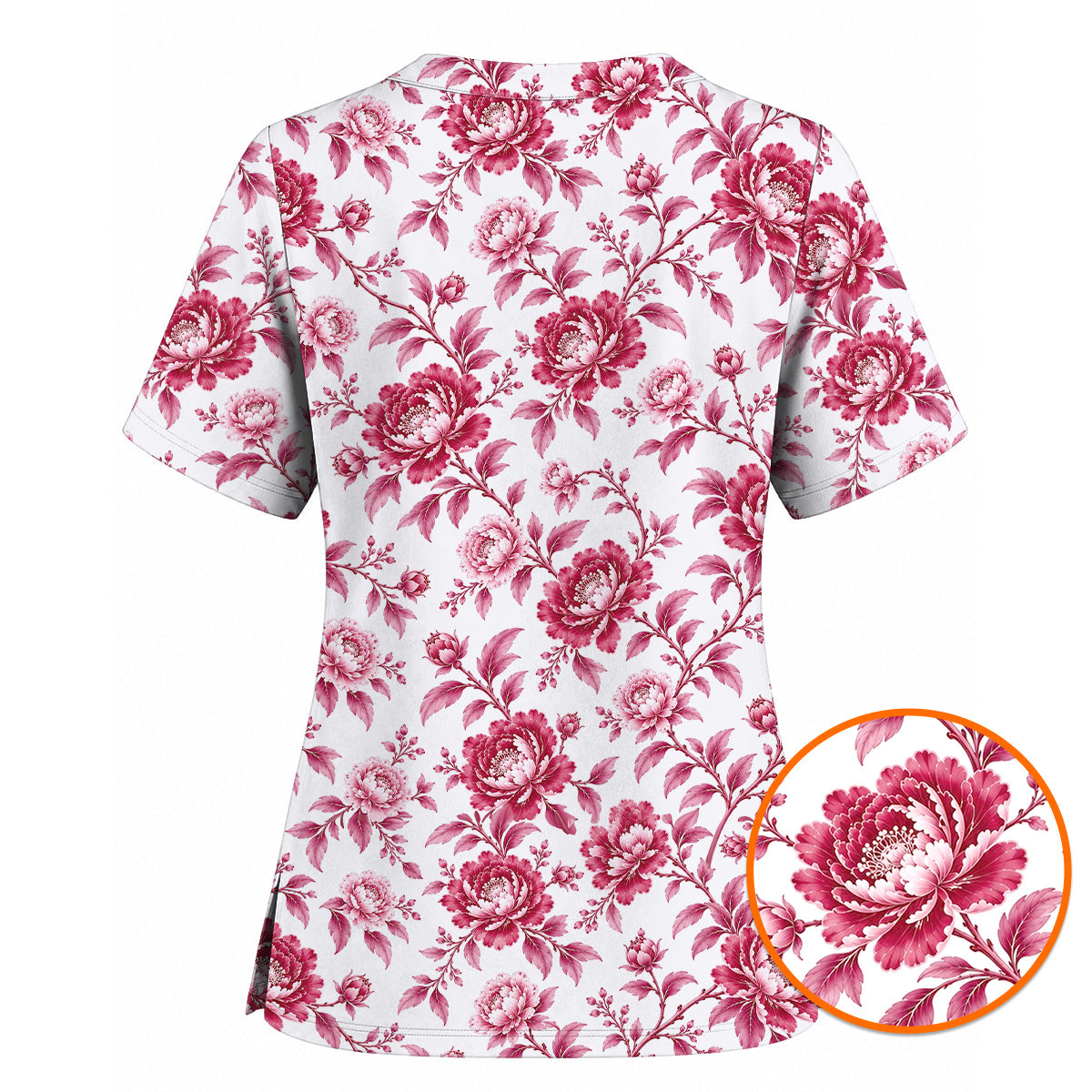 Peony Floral Scrub Top for Women, Elegant Peony Nurse Scrub Shirt, Floral Nursing Uniform For Healthcare Workers